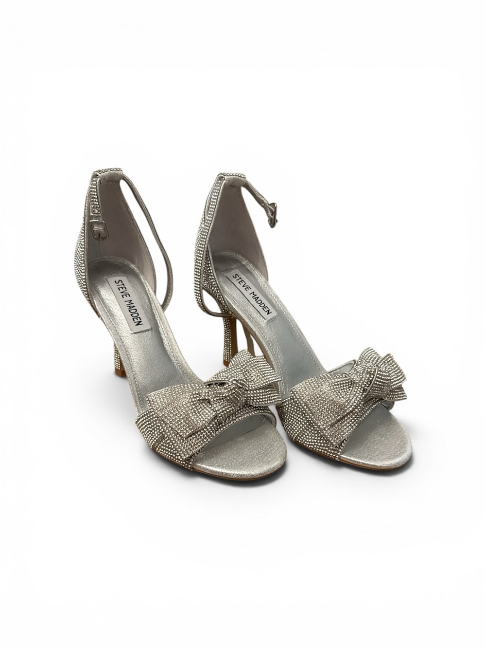 Steve Madden Silver Crystal Bow Ankle-Strap Heels